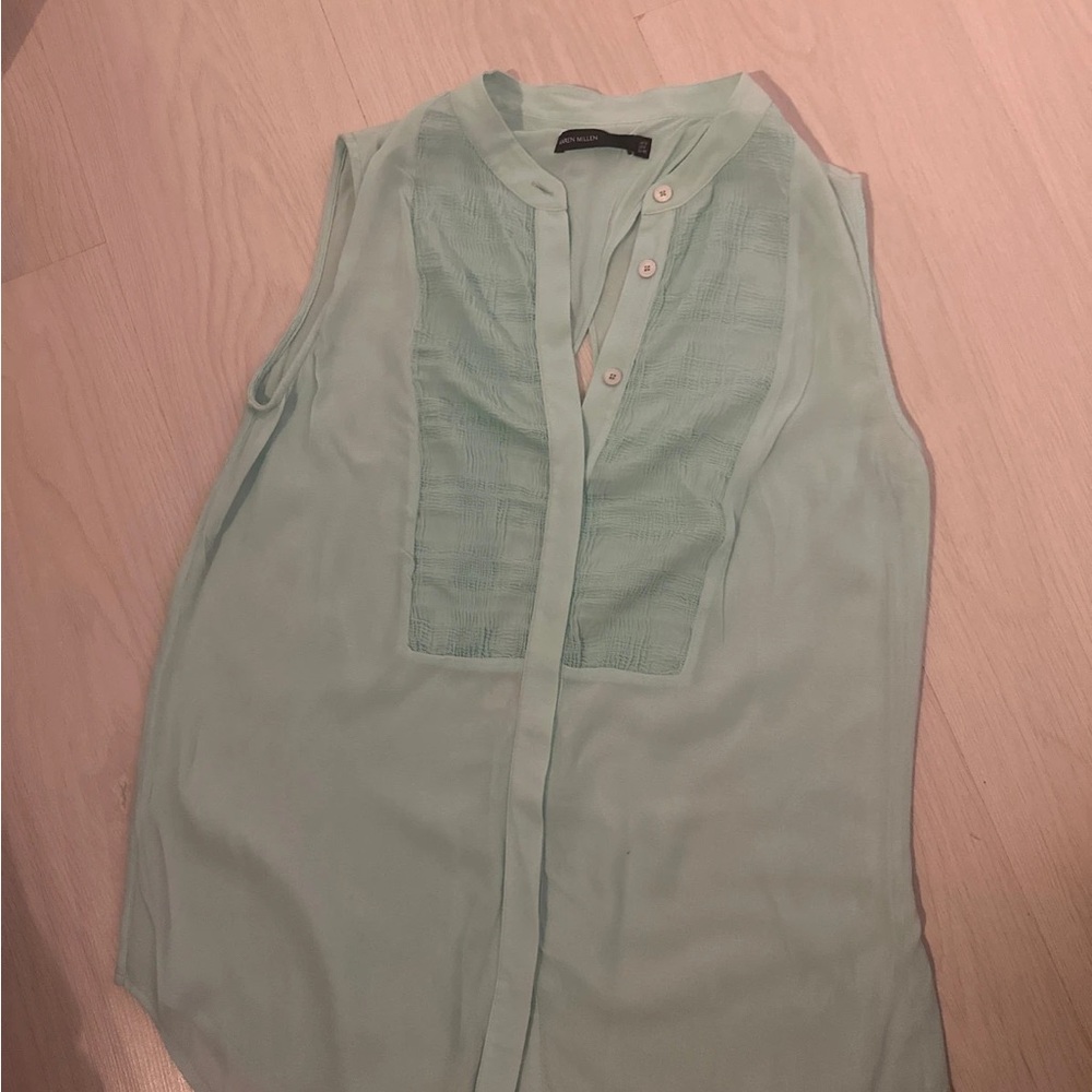 Karen Millen Light Green Sleeveless Button Down Shirt